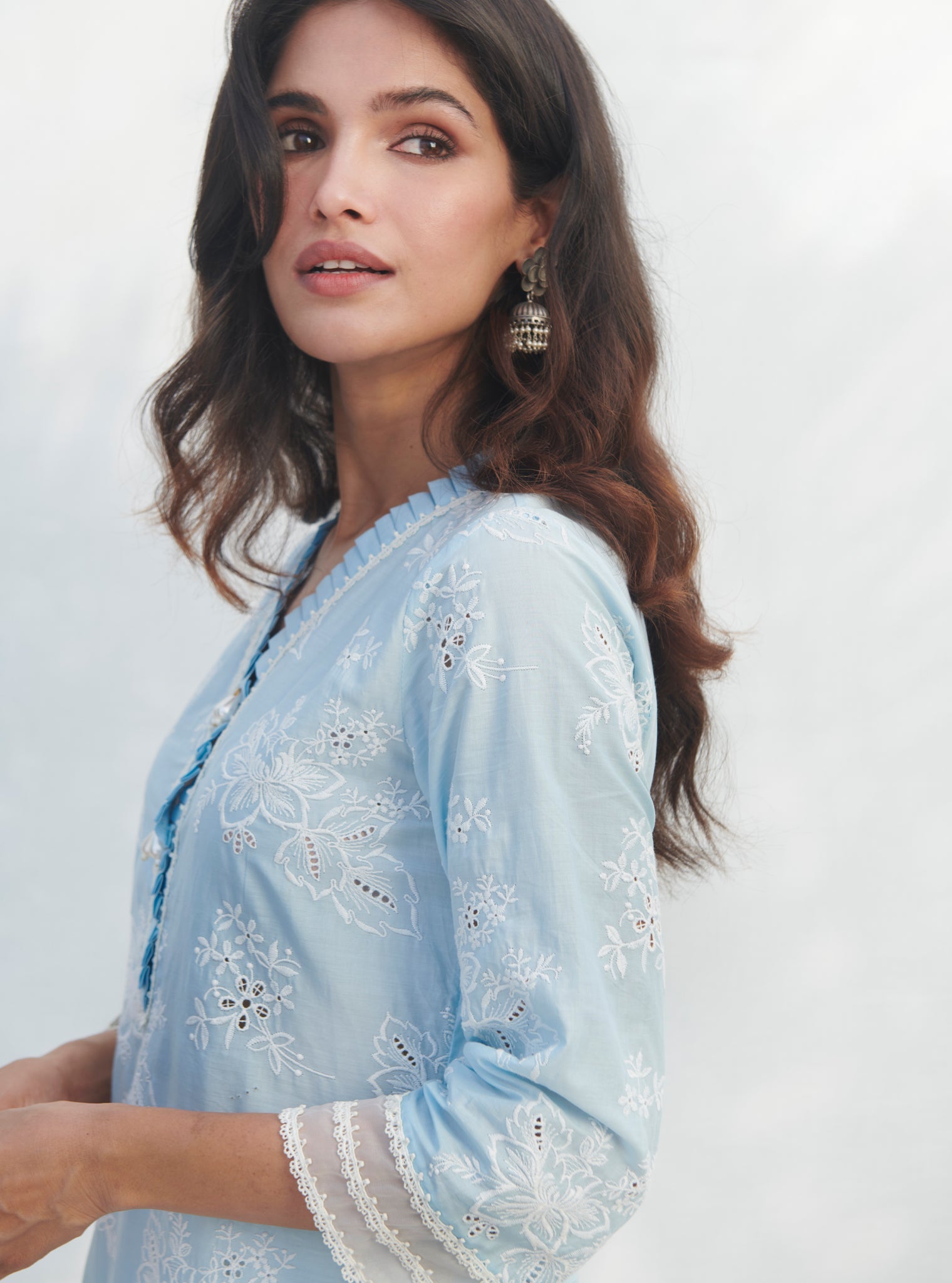 Mulmul Supima Cotton Verlem Blue kurta