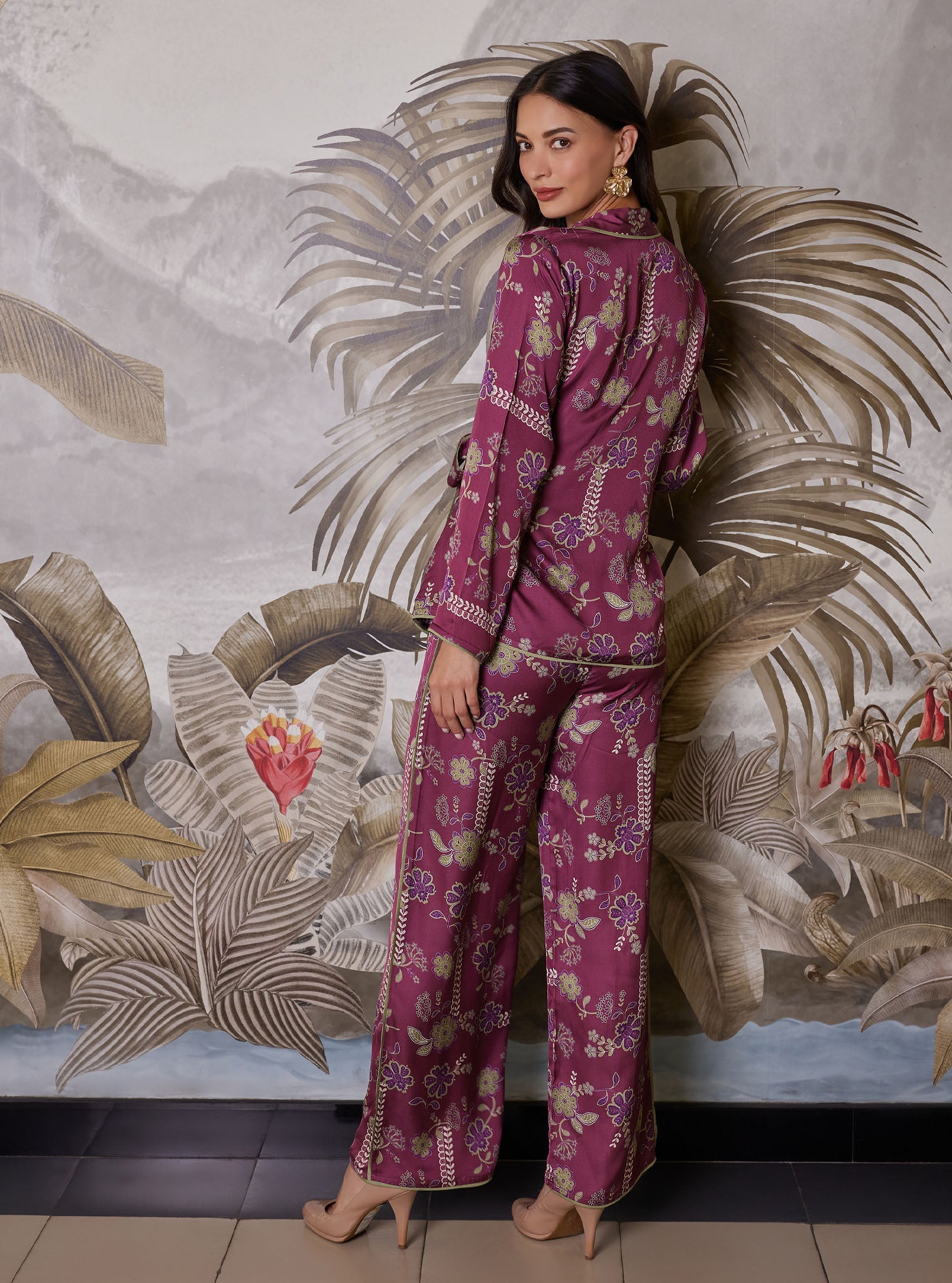 Nyx Cupro Printed Burgundy Top