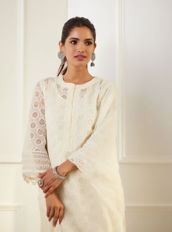 Mulmul Organza Charlotte Off White Kurta