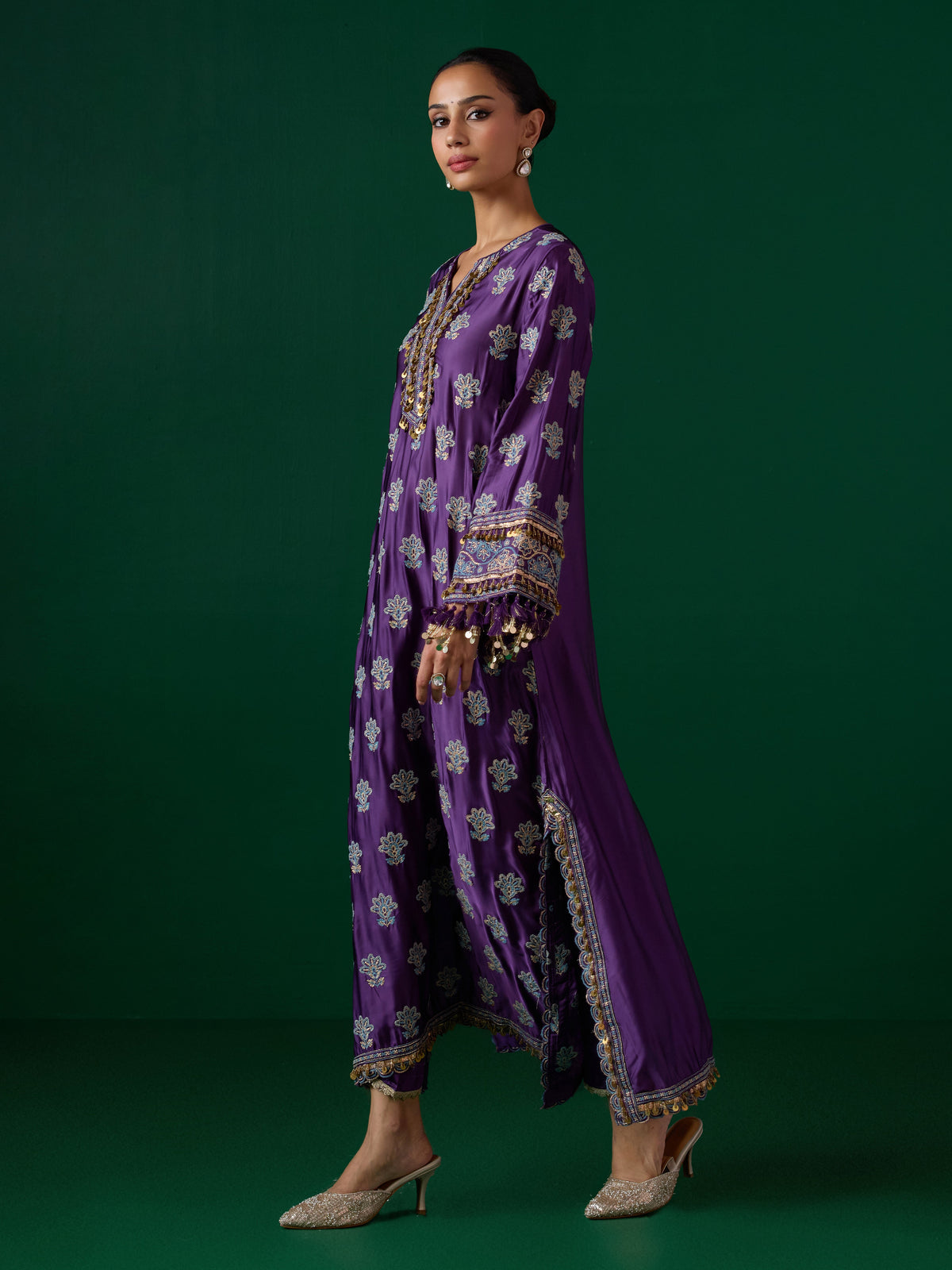 Chitra Cupro Satin Purple Kaftan Set