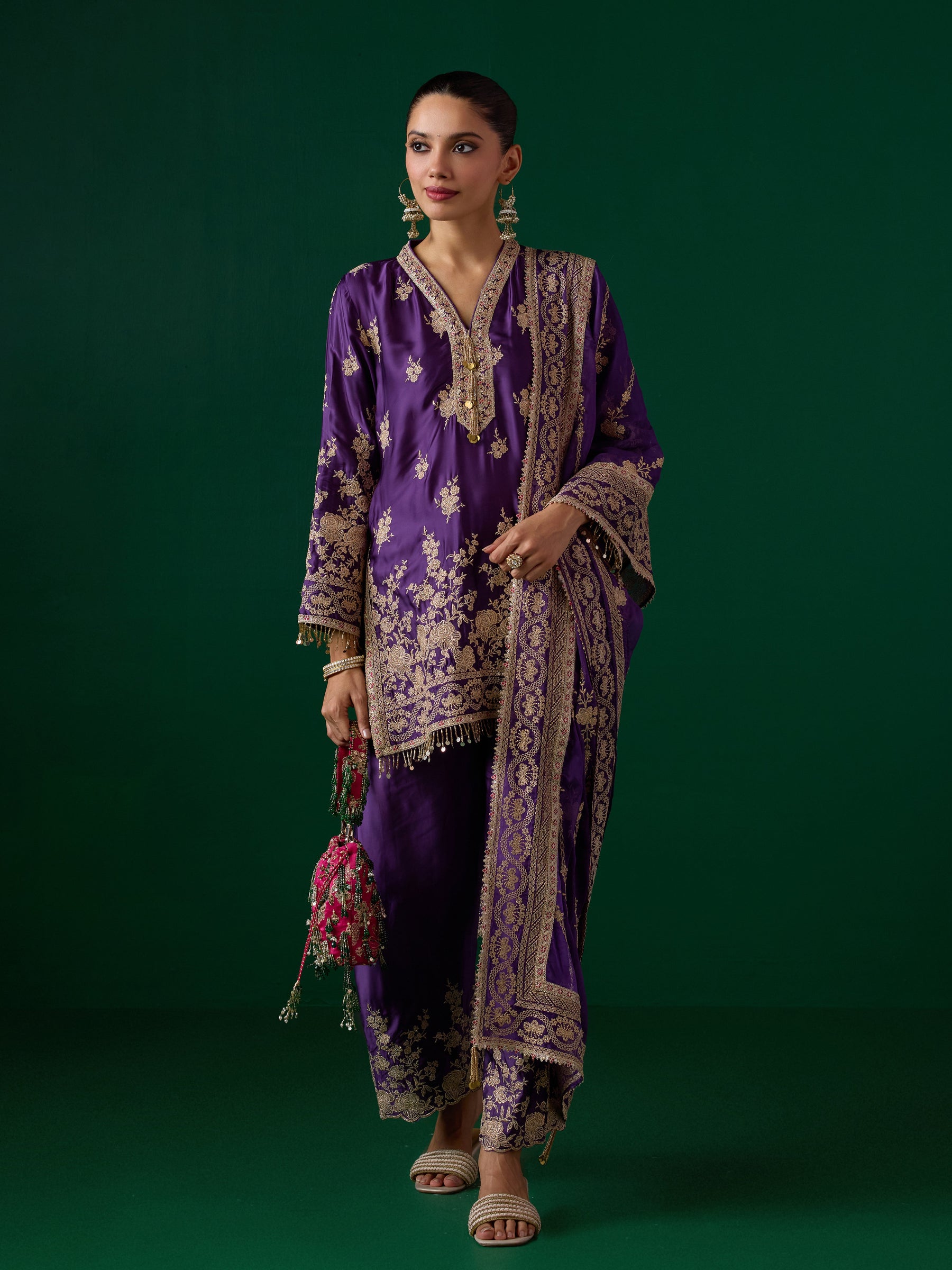 Saaj Cupro Satin Purple Kurta Set